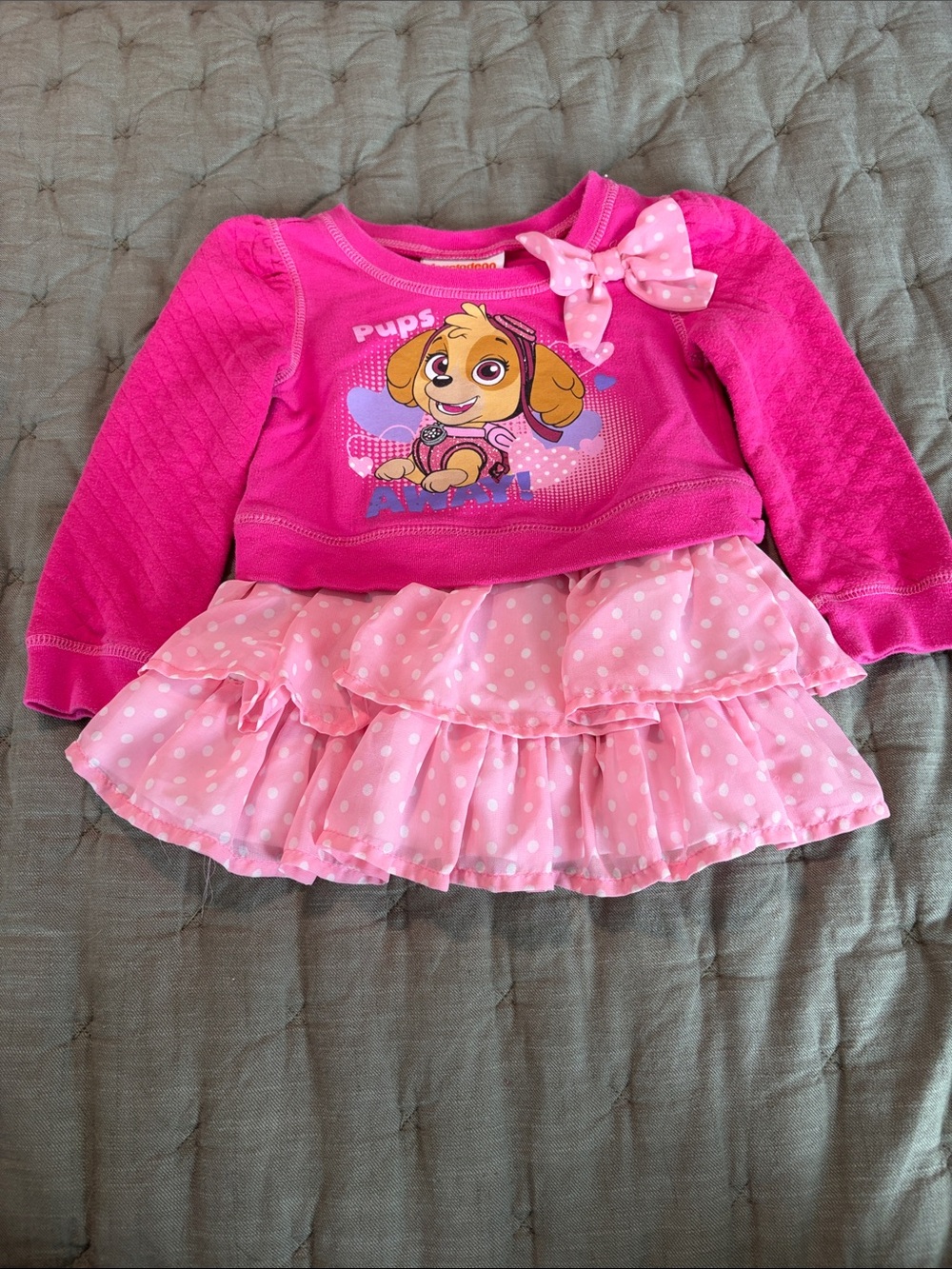 Paw Patrol Skye Pink Ruffled Girls Top - Bright Pink & Light Pink